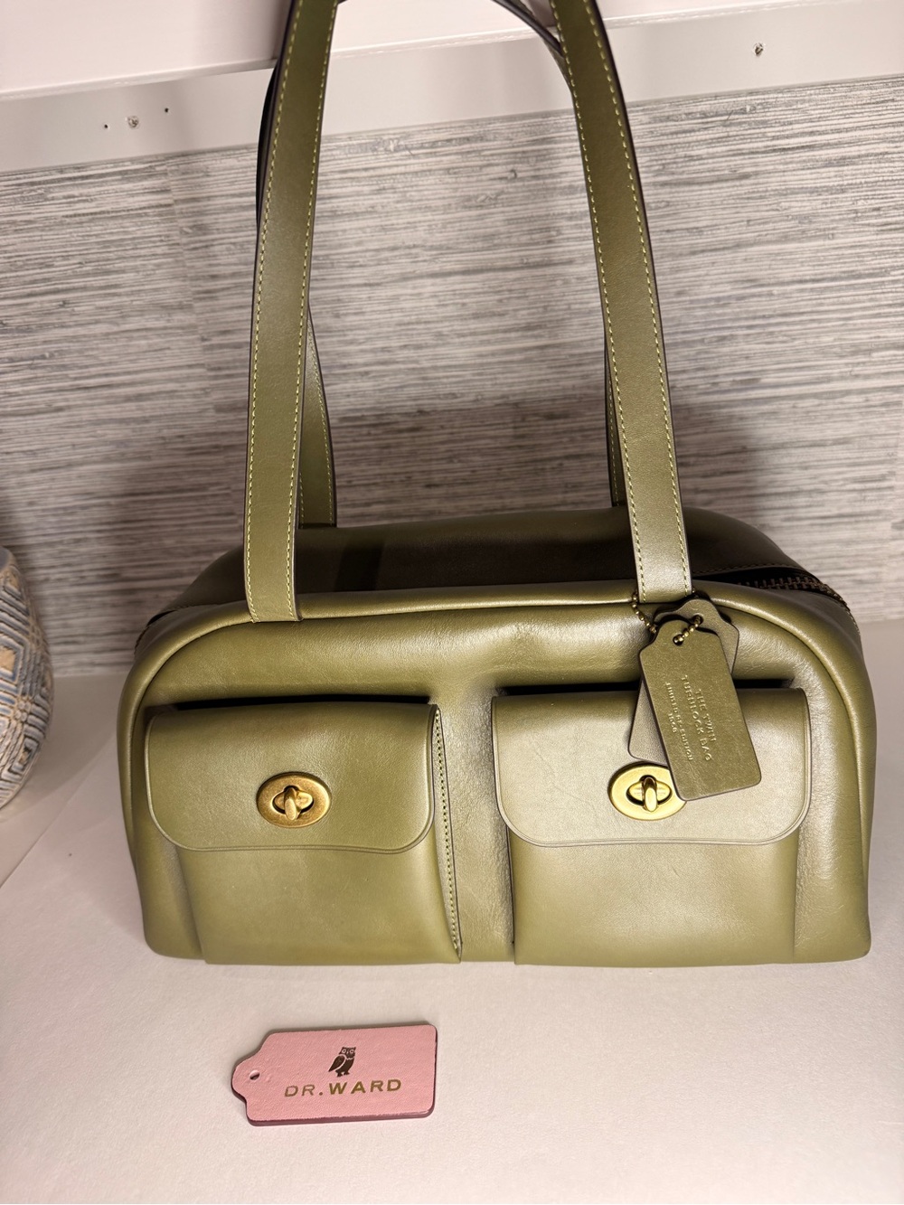 NWOT Coach Twin Turnlock Olive Green Leather Shoulder Bag